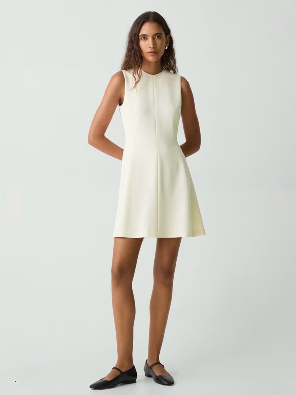 Theory Sleeveless A-Line tailored dress in admiral crepe rice / cream color NWT